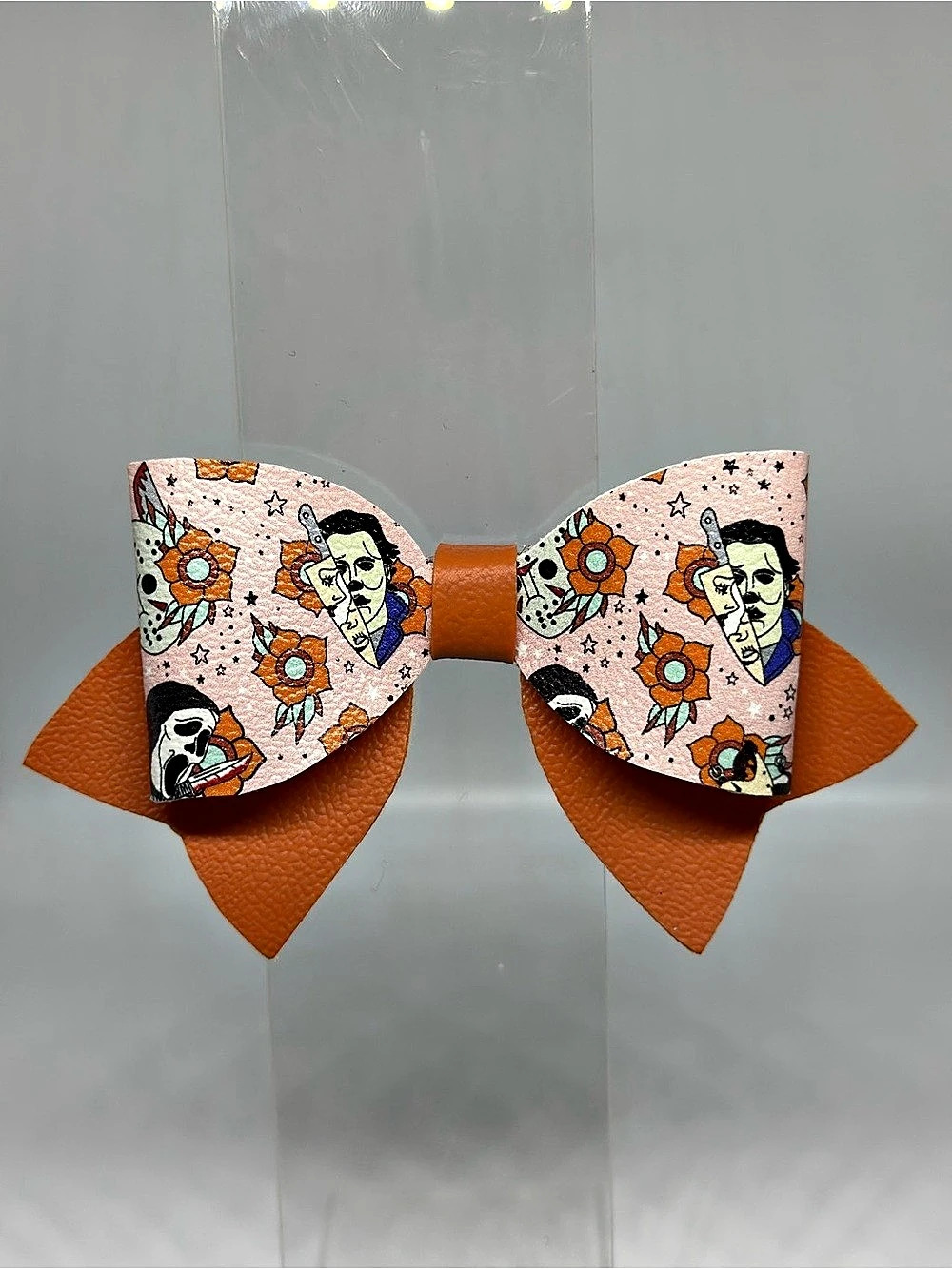 Handmade Printed Bow Hair Clip in Pink & Orange